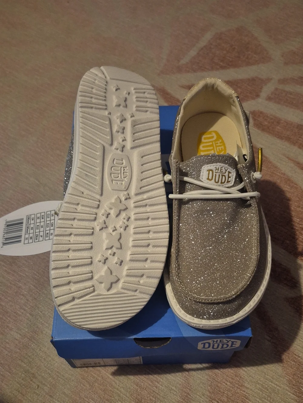 Hey Dude Kids Glitter Moccasins - Silver Sparkle